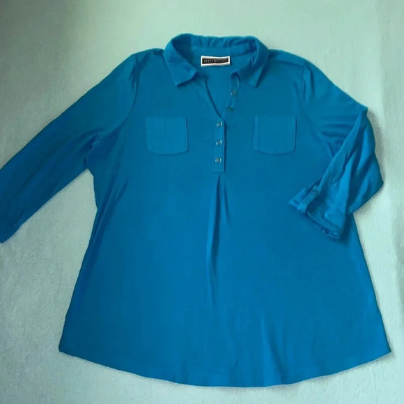 KAREN SCOTT cotton 3/4 button tab sleeves chest pockets collar size XL - Picture 1 of 11
